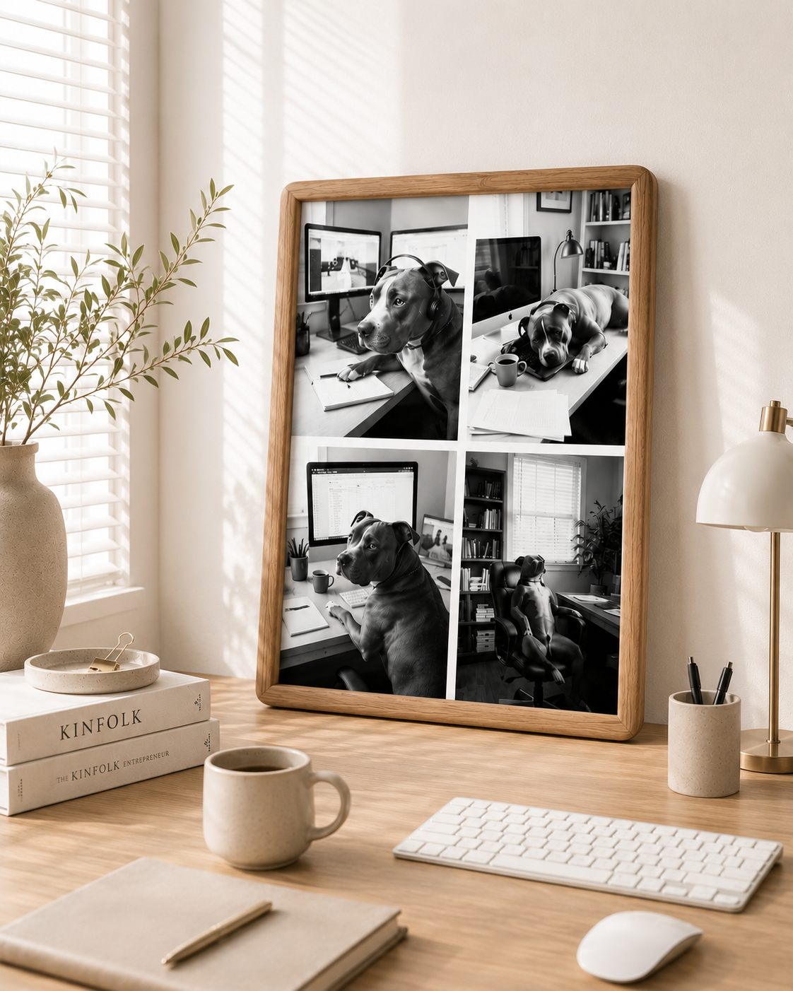 Gepersonaliseerd AI huisdierportret | Zwart-wit 4-luik